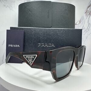 New PRADA Sunglasses Brown Root Tortoise Square Men's Plaque Logo